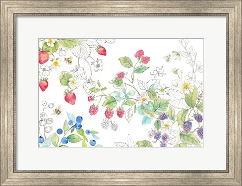 Framed Berries and Bees I Print