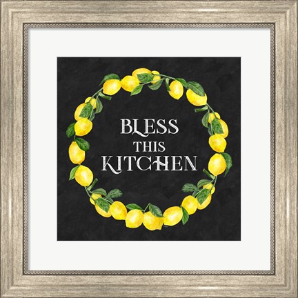 Framed Live with Zest wreath sentiment I-Bless this Kitchen Print