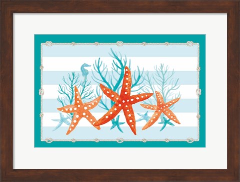 Framed Coral Aqua II on Teal Print