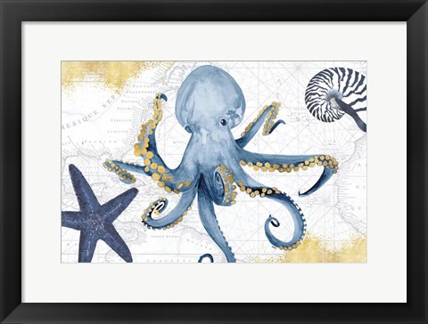 Framed Deep Blue Sea I White Gold Print