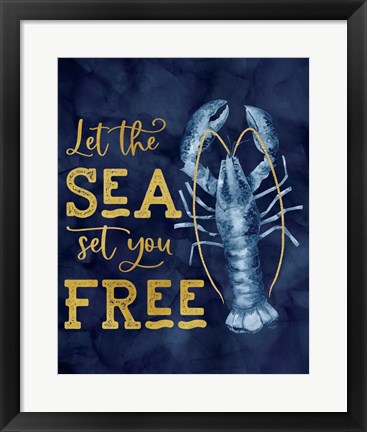 Framed Deep Blue Sea XIV on Gold Print