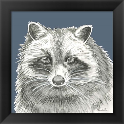 Framed Watercolor Pencil Forest color VI-Raccoon Print