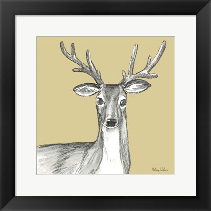 Framed Watercolor Pencil Forest color VIII-Deer Print