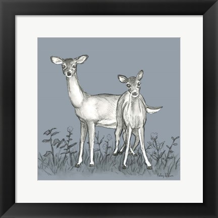 Framed Watercolor Pencil Forest color X-Deer Family Print