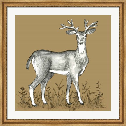 Framed Watercolor Pencil Forest color XI-Deer 2 Print