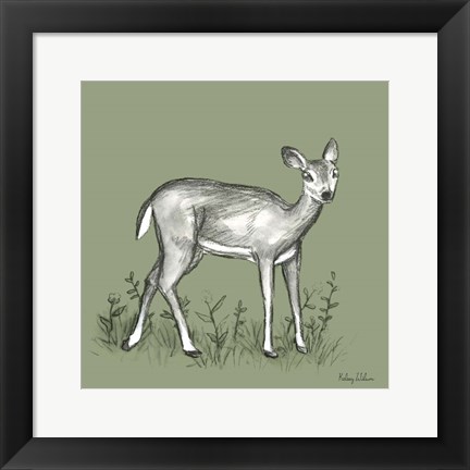 Framed Watercolor Pencil Forest color XII-Fawn 2 Print