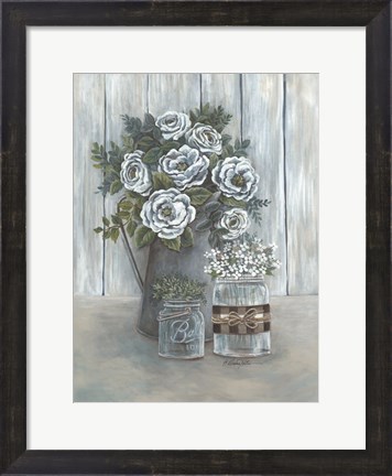 Framed Floral Country Gray Print