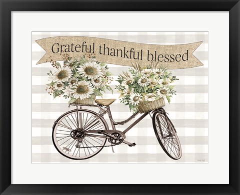 Framed Grateful, Thankful, Blessed Bicycle Print