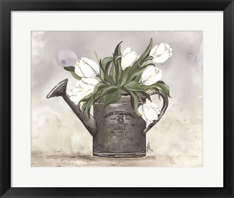 Framed Watering Can Tulips Print