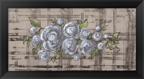 Framed Blue Rose on Plaid Print