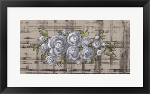 Framed Blue Rose on Plaid Print