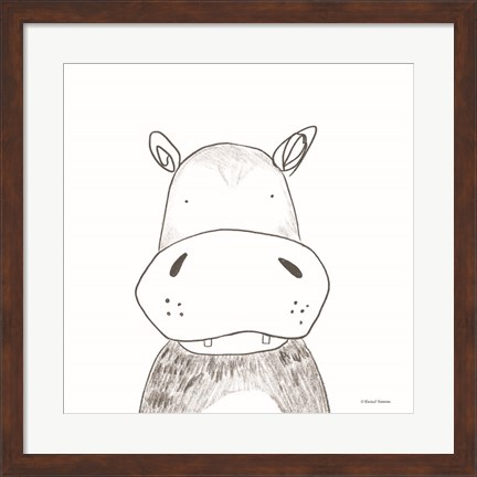 Framed Hippo Line Drawing Print