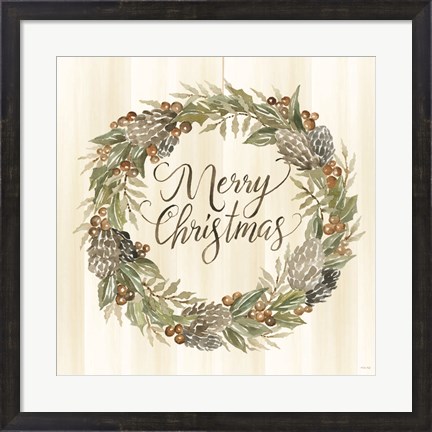 Framed Sage Merry Christmas Wreath Print