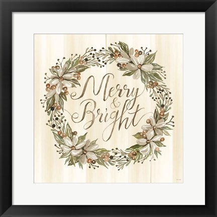 Framed Sage Merry &amp; Bright Wreath Print