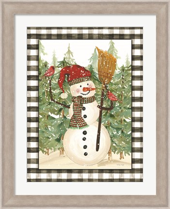 Framed Snowman with Cardinals Print