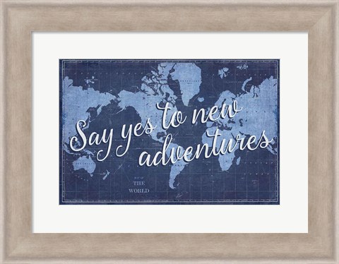 Framed Blueprint World Map Say Yes Print