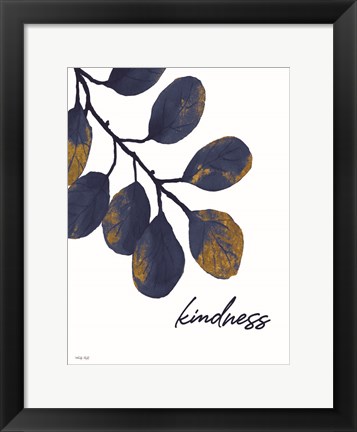 Framed Kindness Navy Gold Leaves Print