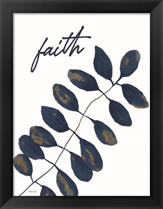 Framed Faith Navy Gold Leaves Print