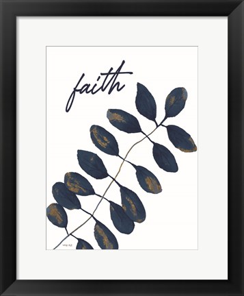 Framed Faith Navy Gold Leaves Print