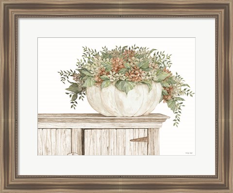 Framed Fall Floral Pumpkin (white) Print