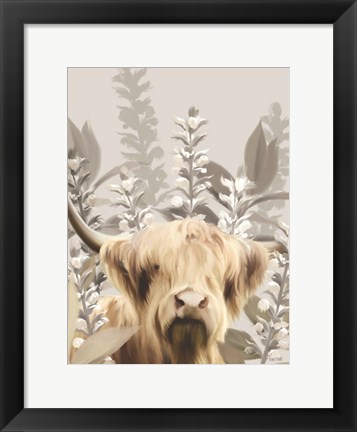 Framed Hairy Highland in the Field Print