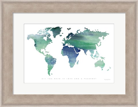 Framed Passport to the World Blue Print