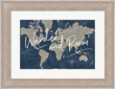 Framed World Map Collage Deep Wander Print