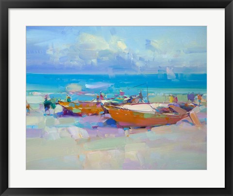 Framed Boats On The Shore Print