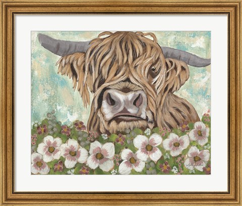 Framed Floral Highland Cow Print