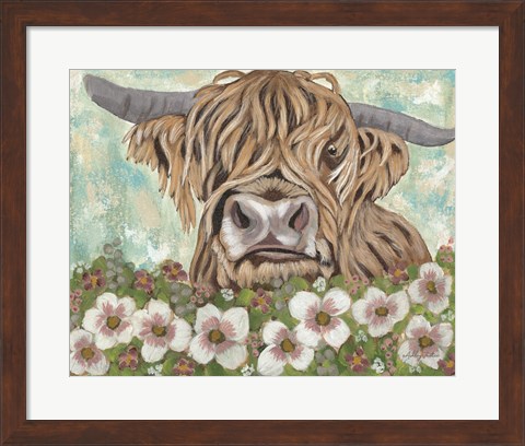 Framed Floral Highland Cow Print