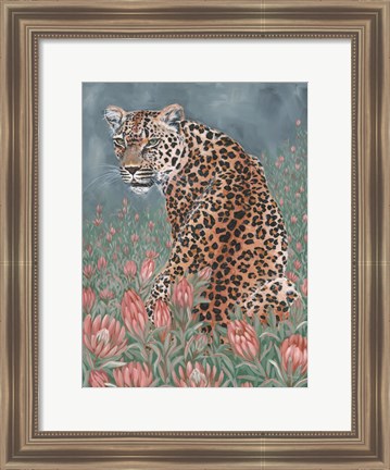 Framed Leopard in the Flowers Print