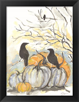 Framed Crows in the Pumpkin Patch Print