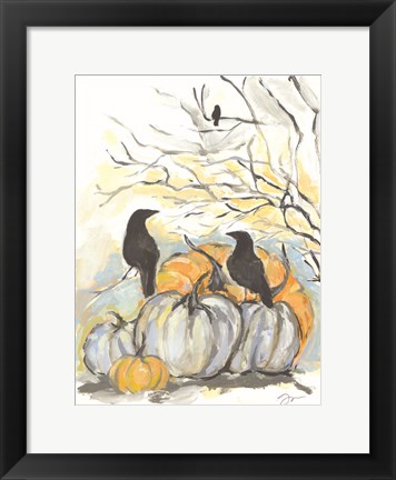 Framed Crows in the Pumpkin Patch Print