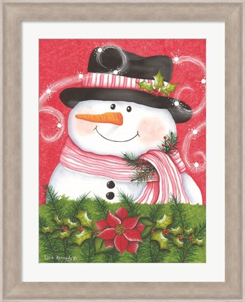 Framed Snowman &amp; Poinsettia Print