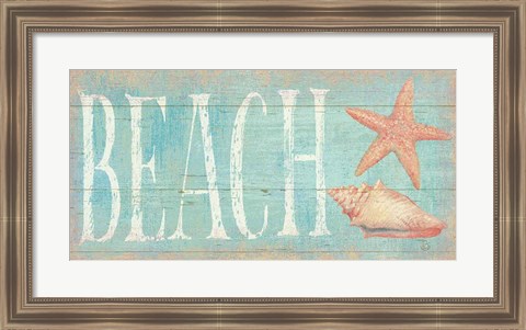 Framed Pastel Beach with Pink Print
