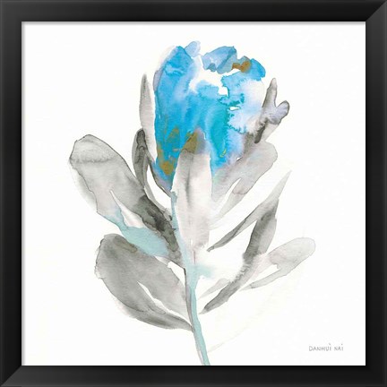 Framed Spirit Flower I Blue Crop Print