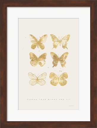 Framed Six Gold Butterflies Print