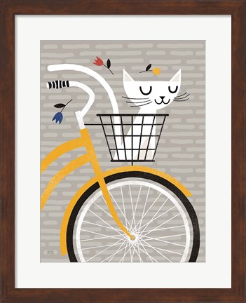 Framed Cruising Cat Yellow Print