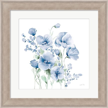 Framed Secret Garden Bouquet II Blue Light Print