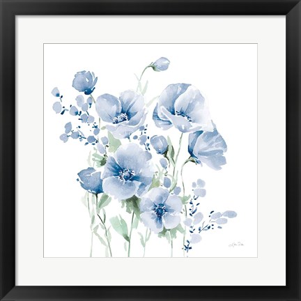 Framed Secret Garden Bouquet II Blue Light Print