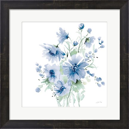 Framed Secret Garden Bouquet I Blue Light Print