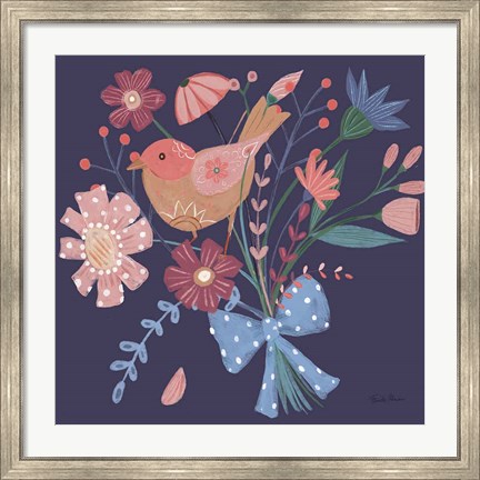 Framed Royal Birds V Purple Print