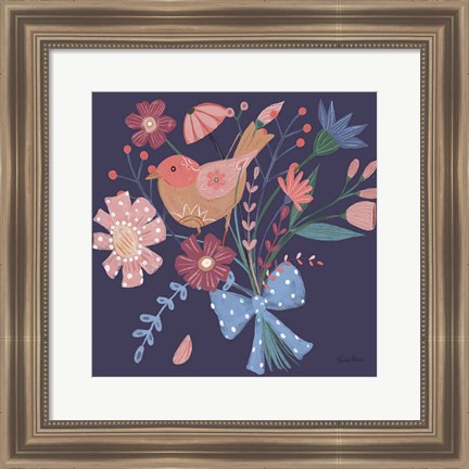 Framed Royal Birds V Purple Print