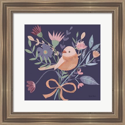 Framed Royal Birds III Purple Print