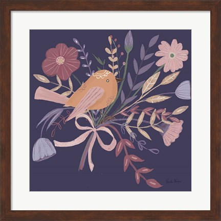 Framed Royal Birds II Purple Print