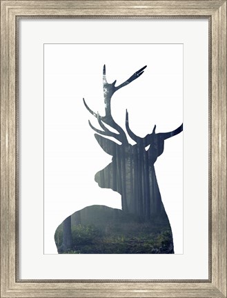 Framed Forest Deer Silhouette Print