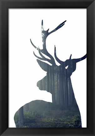 Framed Forest Deer Silhouette Print