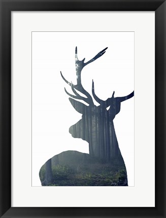 Framed Forest Deer Silhouette Print