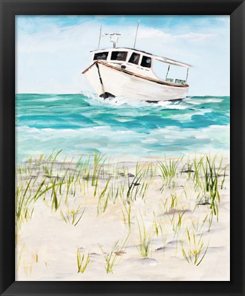 Framed Boat By The Shore Print