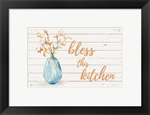 Framed Bless this Kitchen (Blue Vase) Print